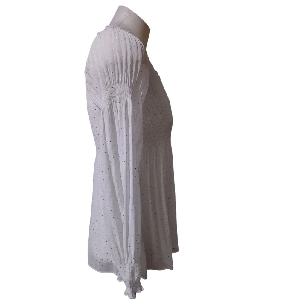 Valerie Stevens Shirt Women's Size Medium Long Sleeve Lined Holiday Glitz  White